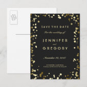 Faux Gold Confetti Black Save the Date Briefkaarte Aankondigingskaart (Voorkant / Achterkant)
