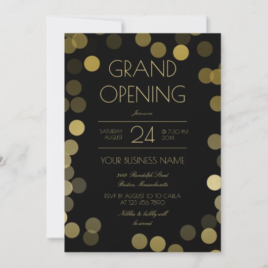 Faux Gold Confetti Business Grand Opening Kaart (Voorkant)