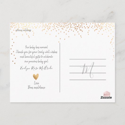 Faux Gold Confetti Chic Signature Script Dank u Briefkaart (Achterkant)