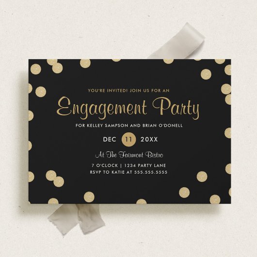 Faux Gold Confetti Engagement Party Kaart