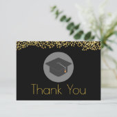 Faux Gold Confetti & Graduation Cap Bedankt (Staand voorkant)