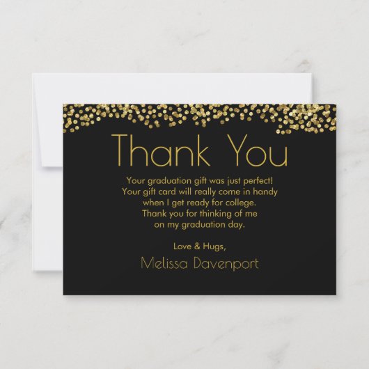 Faux Gold Confetti & Graduation Cap Bedankt (Achterkant)