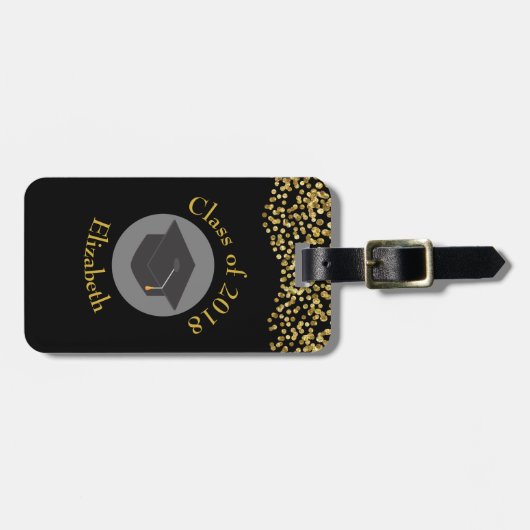 Faux Gold Confetti & Graduation Cap Class of 20xx Bagagelabel (Voorkant horizontaal)