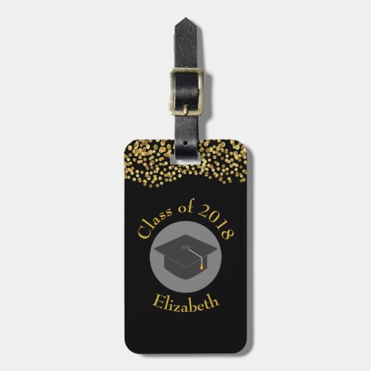 Faux Gold Confetti & Graduation Cap Class of 20xx Bagagelabel (Voorkant verticaal)