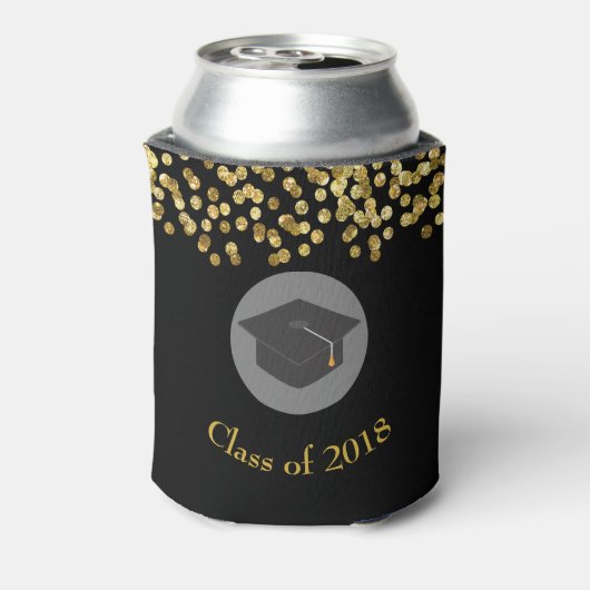 Faux Gold Confetti & Graduation Cap Class of 20xx Blikjeskoeler (Blikje Achterkant)