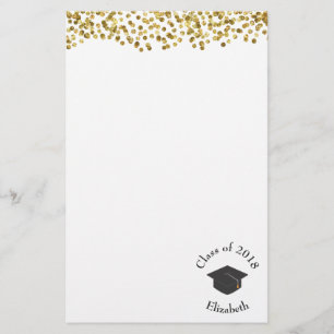Faux Gold Confetti & Graduation Cap Class of 20xx Briefpapier