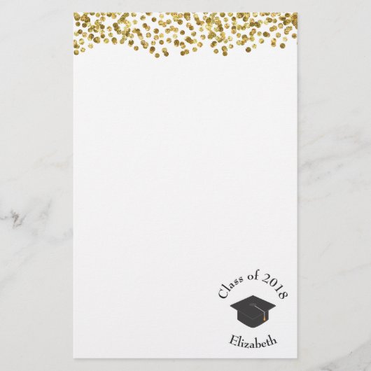 Faux Gold Confetti & Graduation Cap Class of 20xx Briefpapier (Voorkant)