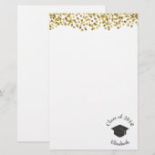 Faux Gold Confetti & Graduation Cap Class of 20xx Briefpapier (Voorkant / Achterkant)