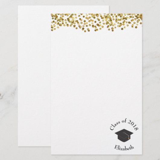 Faux Gold Confetti & Graduation Cap Class of 20xx Briefpapier (Voorkant / Achterkant)