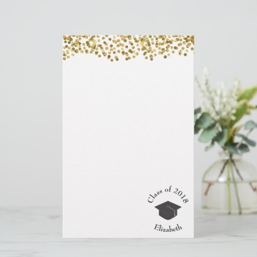 Faux Gold Confetti & Graduation Cap Class of 20xx Briefpapier (Staand voorkant)