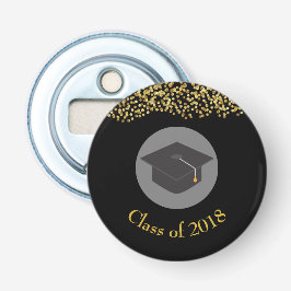 Faux Gold Confetti & Graduation Cap Class of 20xx Button Flesopener