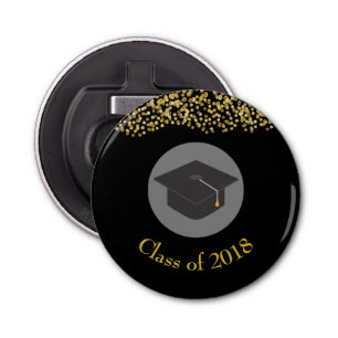 Faux Gold Confetti & Graduation Cap Class of 20xx Button Flesopener