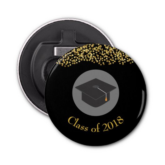 Faux Gold Confetti & Graduation Cap Class of 20xx Button Flesopener (Voorkant)