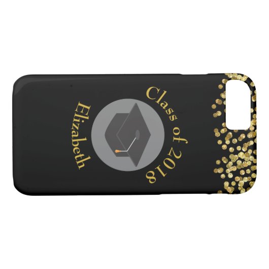 Faux Gold Confetti & Graduation Cap Class of 20xx Case-Mate iPhone Case (Achterkant (Horizontaal))