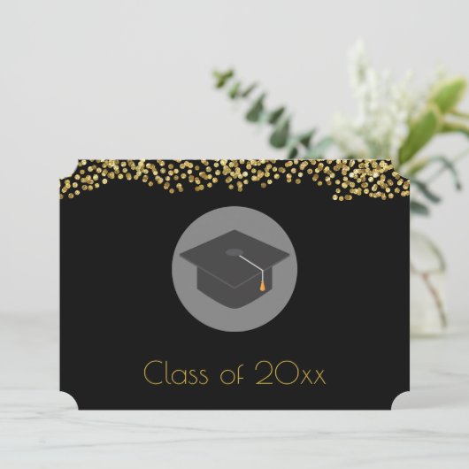 Faux Gold Confetti & Graduation Cap Class of 20xx Kaart (Staand voorkant)