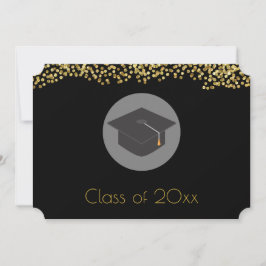 Faux Gold Confetti & Graduation Cap Class of 20xx Kaart