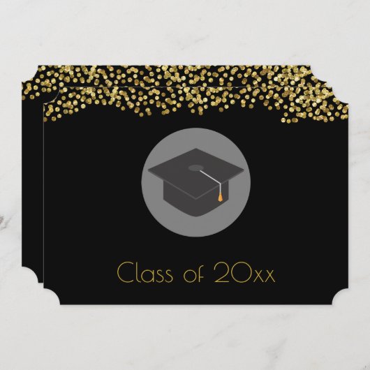 Faux Gold Confetti & Graduation Cap Class of 20xx Kaart (Voorkant / Achterkant)