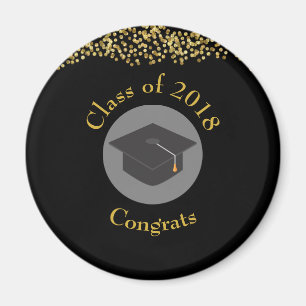 Faux Gold Confetti & Graduation Cap Class of 20xx Magneet