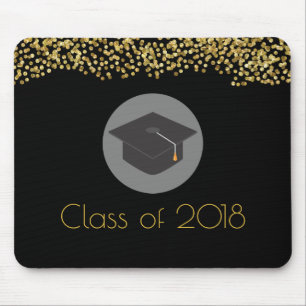 Faux Gold Confetti & Graduation Cap Class of 20xx Muismat