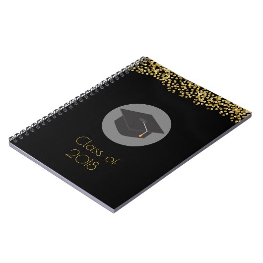 Faux Gold Confetti & Graduation Cap Class of 20xx Notitieboek (Linkerzijde)