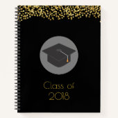 Faux Gold Confetti & Graduation Cap Class of 20xx Notitieboek (Voorkant)