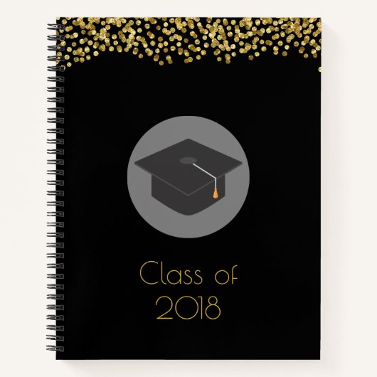 Faux Gold Confetti & Graduation Cap Class of 20xx Notitieboek (Voorkant)