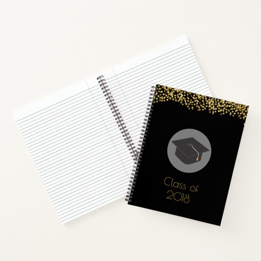 Faux Gold Confetti & Graduation Cap Class of 20xx Notitieboek (Binnen)
