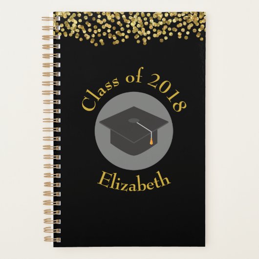 Faux Gold Confetti & Graduation Cap Class of 20xx Planner (Voorkant)