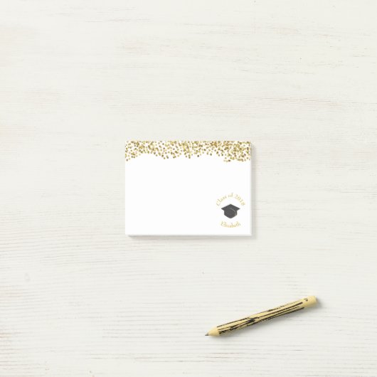 Faux Gold Confetti & Graduation Cap Class of 20xx Post-it® Notes (Op bureau)