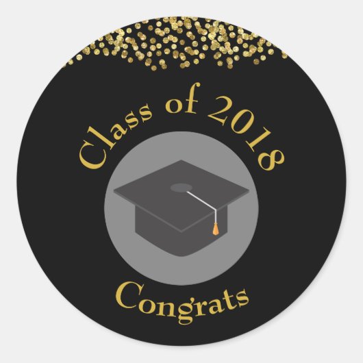 Faux Gold Confetti & Graduation Cap Class of 20xx Ronde Sticker (Voorkant)
