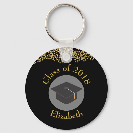 Faux Gold Confetti & Graduation Cap Class of 20xx Sleutelhanger (Voorkant)