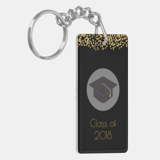 Faux Gold Confetti & Graduation Cap Class of 20xx Sleutelhanger (Voorkant Links)