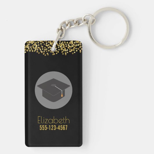 Faux Gold Confetti & Graduation Cap Class of 20xx Sleutelhanger (achterkant)