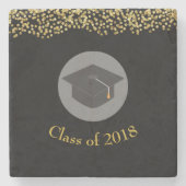 Faux Gold Confetti & Graduation Cap Class of 20xx Stenen Onderzetter (Voorkant)