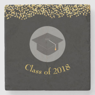 Faux Gold Confetti & Graduation Cap Class of 20xx Stenen Onderzetter