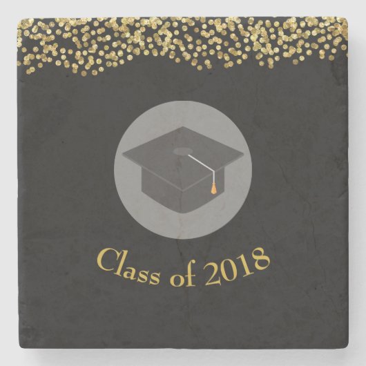 Faux Gold Confetti & Graduation Cap Class of 20xx Stenen Onderzetter (Voorkant)