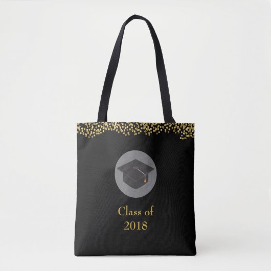 Faux Gold Confetti & Graduation Cap Class of 20xx Tote Bag (Voorkant)