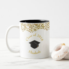 Faux Gold Confetti & Graduation Cap Class of 20xx Tweekleurige Koffiemok