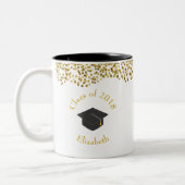 Faux Gold Confetti & Graduation Cap Class of 20xx Tweekleurige Koffiemok (Links)