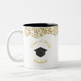 Faux Gold Confetti & Graduation Cap Class of 20xx Tweekleurige Koffiemok