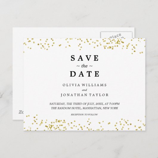 Faux Gold Confetti | Het Briefkaart Datum opslaan (Voorkant / Achterkant)