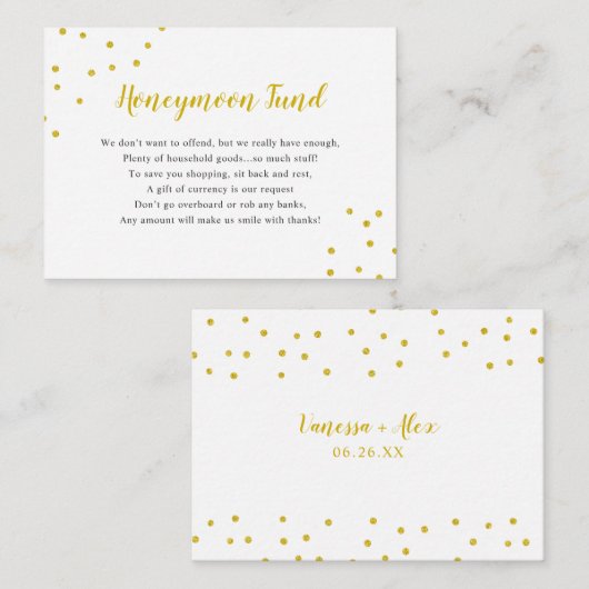 Faux Gold Confetti Honeymoon Fund Informatiekaartje (Voorkant / Achterkant)