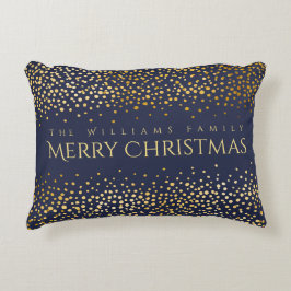 Faux Gold Confetti Merry Christmas Monogram Blauw Accent Kussen