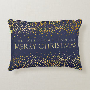 Faux Gold Confetti Merry Christmas Monogram Blauw Accent Kussen