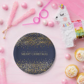 Faux Gold Confetti Merry Christmas Monogram Blauw Papieren Bordje (Feest)