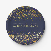 Faux Gold Confetti Merry Christmas Monogram Blauw
