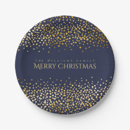 Faux Gold Confetti Merry Christmas Monogram Blauw Papieren Bordje