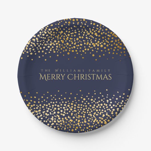 Faux Gold Confetti Merry Christmas Monogram Blauw Papieren Bordje (Voorkant)