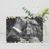 Faux Gold Confetti Merry kerstfoto Red Feestdagenkaart (Staand voorkant)