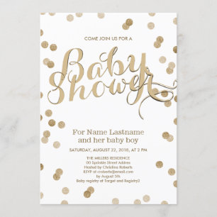Faux Gold Confetti Modern Baby shower Invitation Kaart